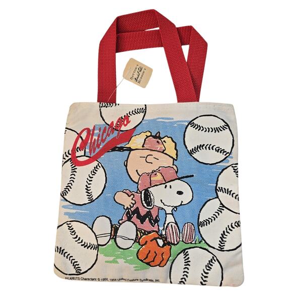 Vintage Peanuts Chicago Baseball Tote Bag Charlie Brown Snoopy Horizon USA NWT - Picture 1 of 11